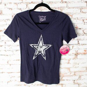 NEW Dallas Cowboys Star Women’s T-Shirt XS Her Style V-Neck Navy Blue NFL
